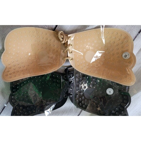 Sticky Strapless Backless Push Up Lift Up Bras 2 Pairs B Beige/Black - Picture 2 of 5